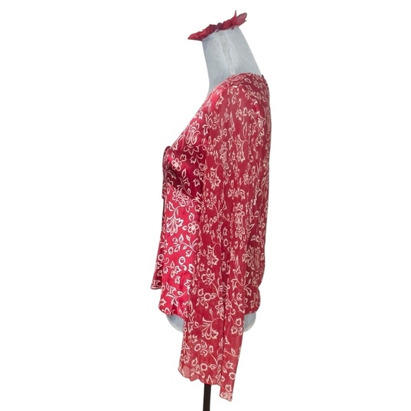 INC Y2K Blouse Flare Sleeve Whimsigoth Boho Silk Red Floral Fairy Size 8 - Picture 3 of 14